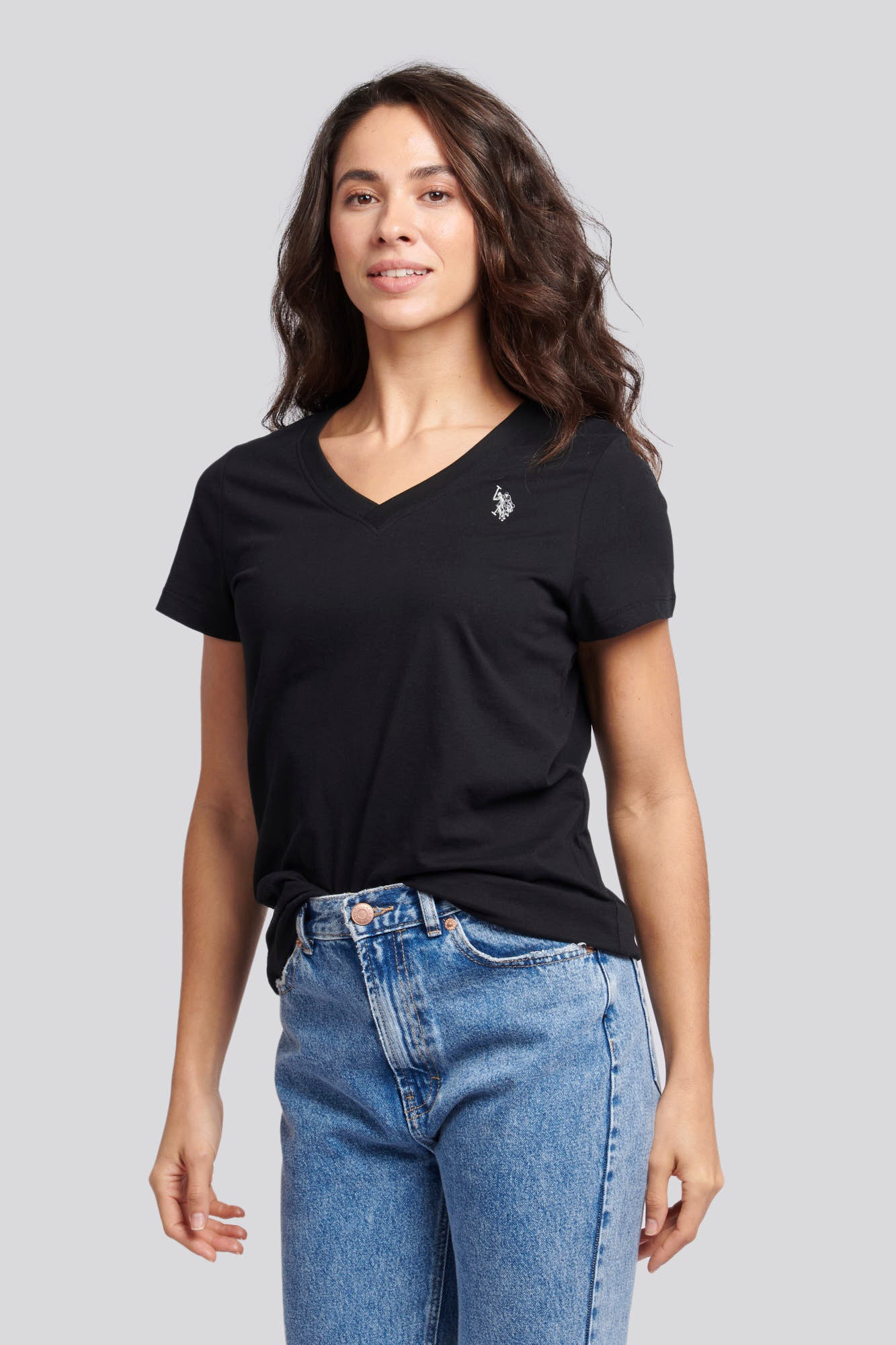 Womens V Neck T Shirt in Black