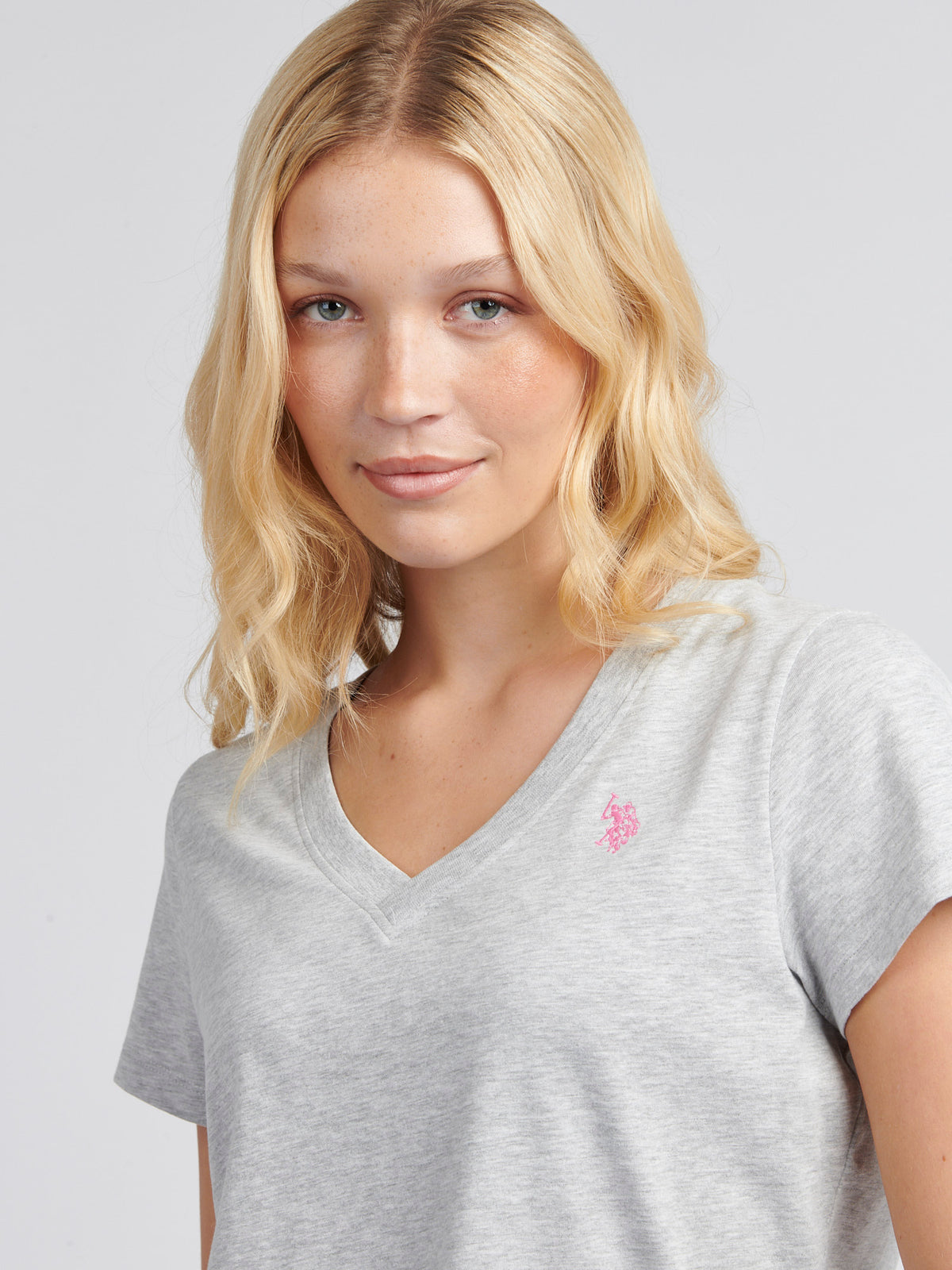 Womens V-Neck T-Shirt in Pearl Grey Marl