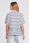 Womens Stripe Crew Neck T-Shirt in Navy Blue