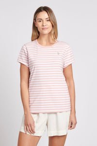 Womens Slub Stripe Crew Neck T-Shirt in Silver Pink