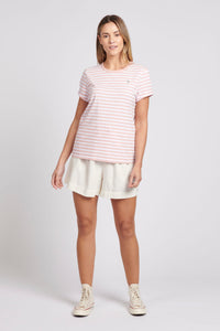 Womens Slub Stripe Crew Neck T-Shirt in Silver Pink