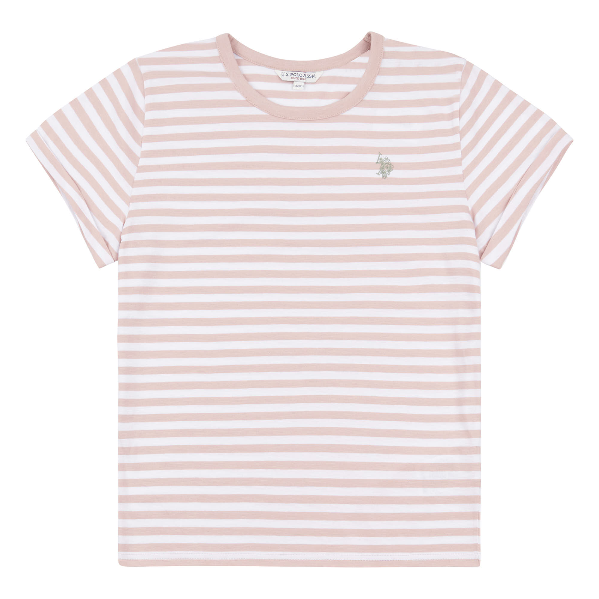 Womens Slub Stripe Crew Neck T-Shirt in Silver Pink