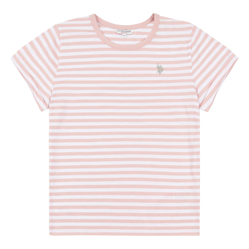 Womens Slub Stripe Crew Neck T-Shirt in Silver Pink