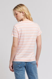 Womens Slub Stripe V-Neck T-Shirt in Crystal Rose