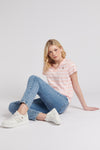 Womens Slub Stripe V-Neck T-Shirt in Crystal Rose