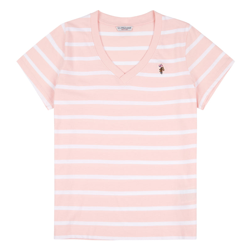 Womens Slub Stripe V-Neck T-Shirt in Crystal Rose