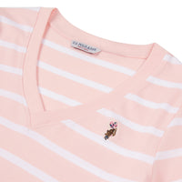 Womens Slub Stripe V-Neck T-Shirt in Crystal Rose