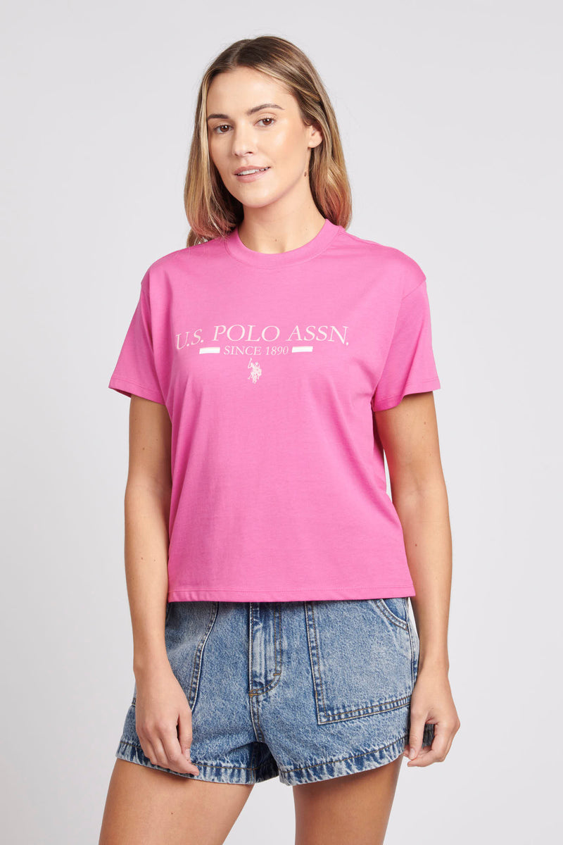 Womens Cropped USPA Logo T-Shirt in Cone Flower