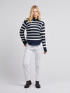 Womens Thin Stripe Cable Jumper in Navy Iris