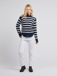 Womens Thin Stripe Cable Jumper in Navy Iris