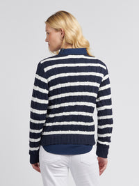 Womens Thin Stripe Cable Jumper in Navy Iris