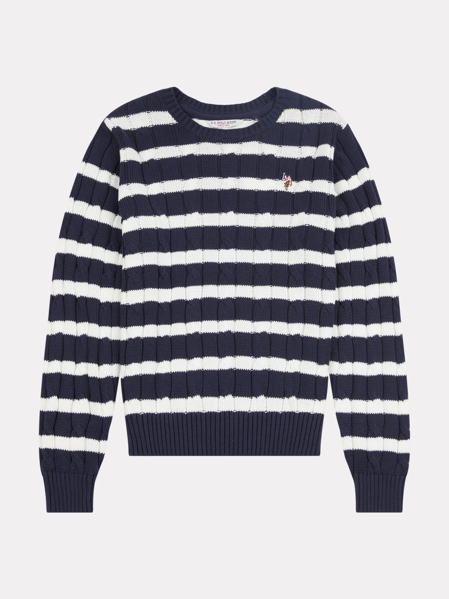 Womens Thin Stripe Cable Jumper in Navy Iris