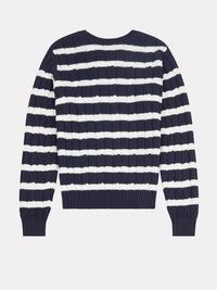 Womens Thin Stripe Cable Jumper in Navy Iris