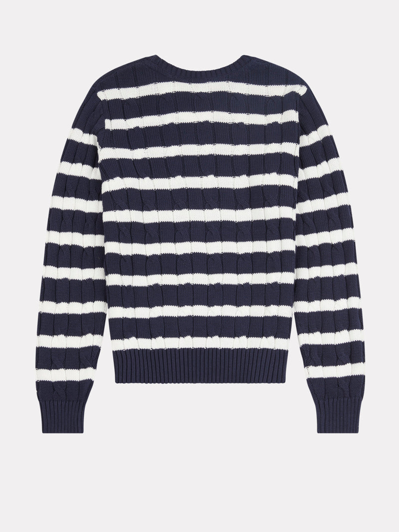 Womens Thin Stripe Cable Jumper in Navy Iris