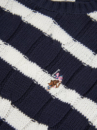 Womens Thin Stripe Cable Jumper in Navy Iris