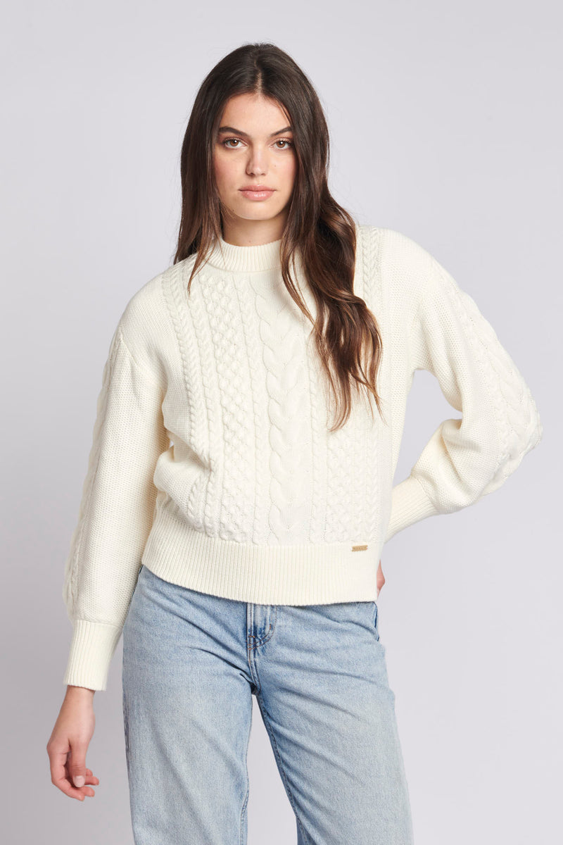 Womens Multi Cable Knit Jumper in Egret