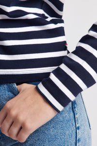 Womens Stripe Long Sleeve T-Shirt With Tipping in Navy Blue