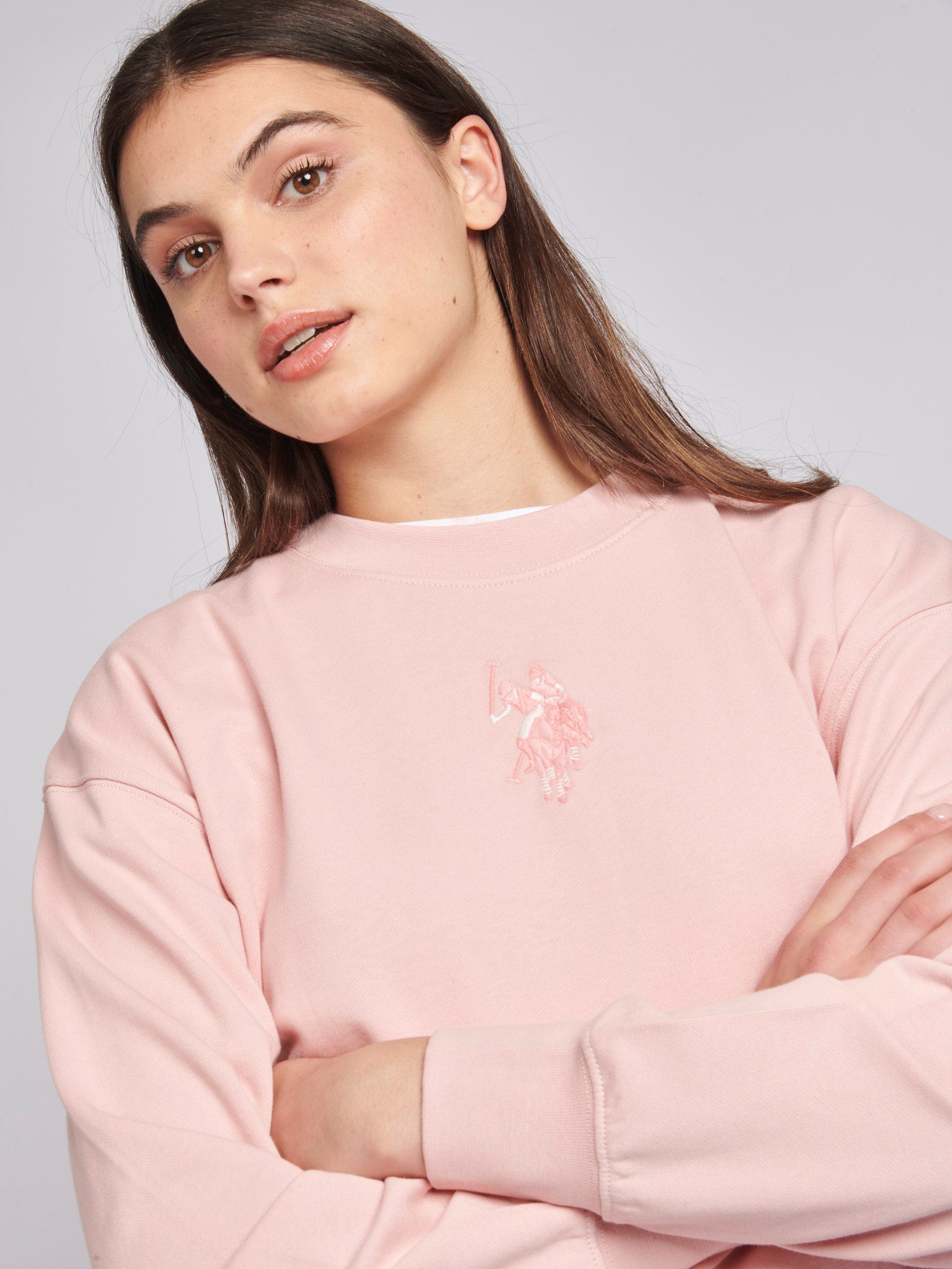 Womens Large Tonal Double Horsemen Sweatshirt in Silver Pink