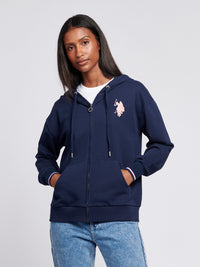 Womens Large Double Horsemen Zip Through Hoodie in Navy Iris