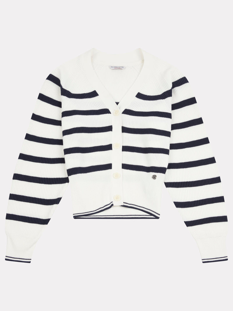 Womens Stripe Cropped Rib Cardigan in Marshmallow