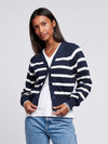 Womens Stripe Cropped Rib Cardigan in Navy Iris