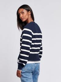 Womens Stripe Cropped Rib Cardigan in Navy Iris