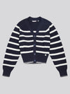 Womens Stripe Cropped Rib Cardigan in Navy Iris