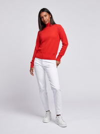 Womens Roll Neck Fine Knit Jumper in Aura Orange