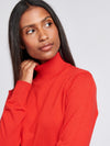 Womens Roll Neck Fine Knit Jumper in Aura Orange