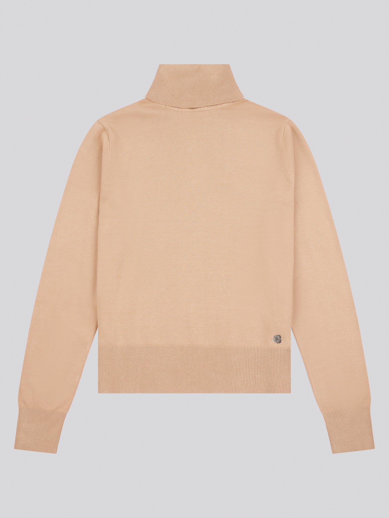 Womens Roll Neck Fine Knit Jumper in Cuban Sand