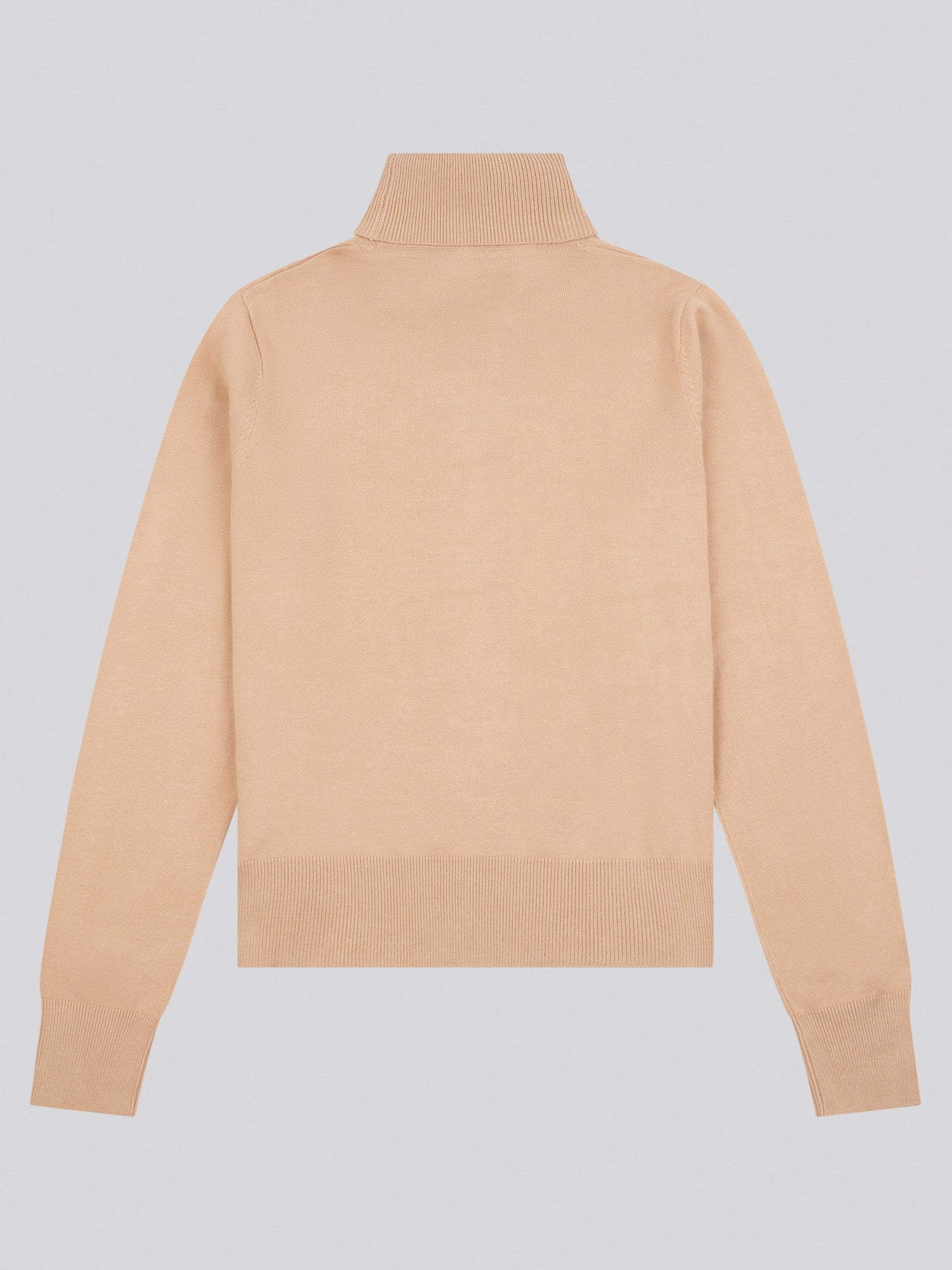 Womens Roll Neck Fine Knit Jumper in Cuban Sand