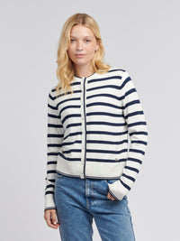 Womens Fine Knit Stripe Cardigan in Marshmallow