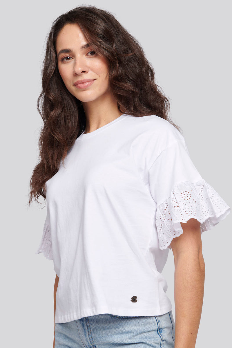 Womens Broderie Anglaise T-Shirt in Bright White