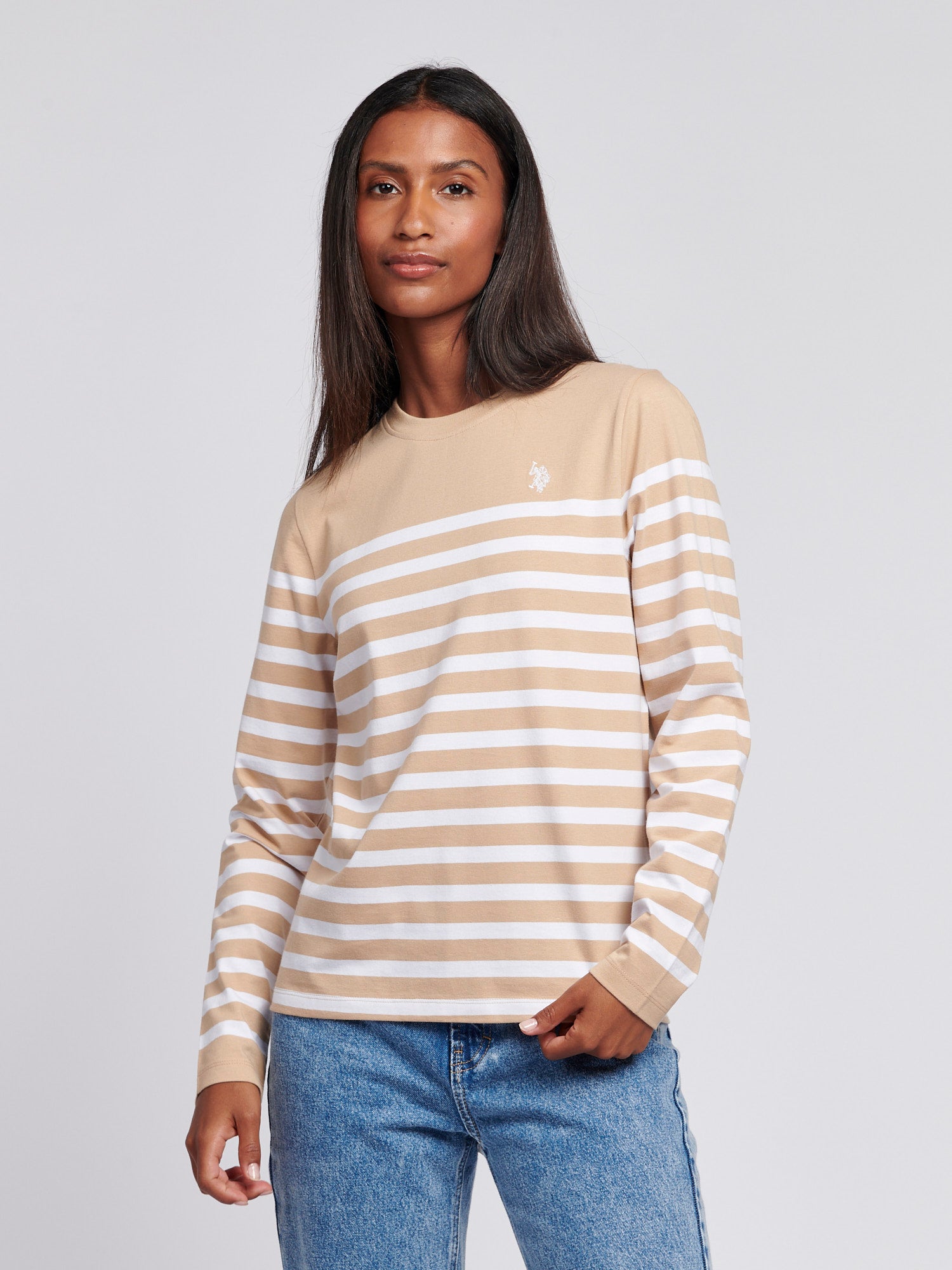 Womens Stripe Long Sleeve T-Shirt in Cuban Sand