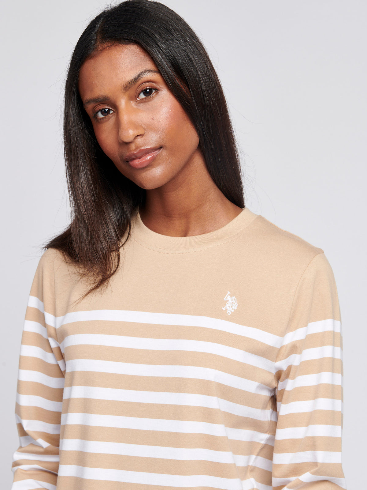 Womens Stripe Long Sleeve T-Shirt in Cuban Sand