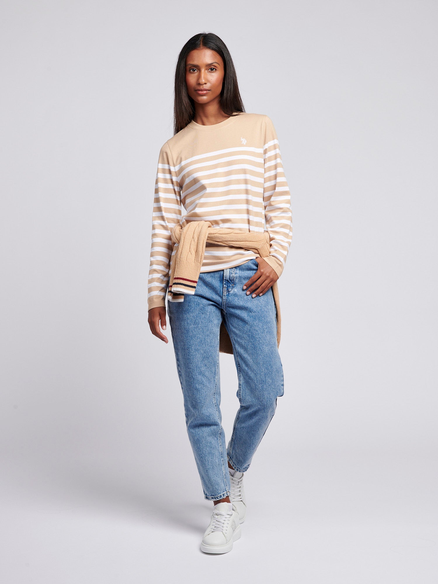 Womens Stripe Long Sleeve T-Shirt in Cuban Sand