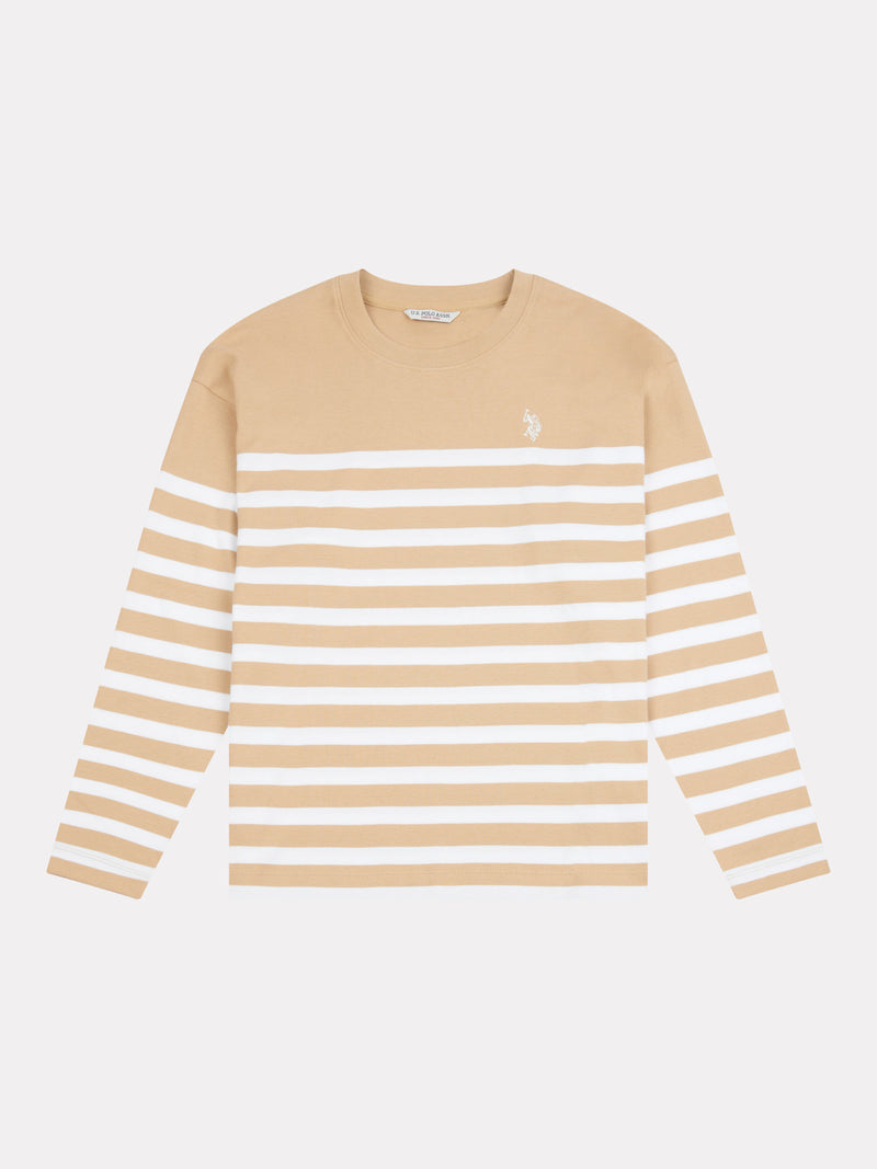 Womens Stripe Long Sleeve T-Shirt in Cuban Sand