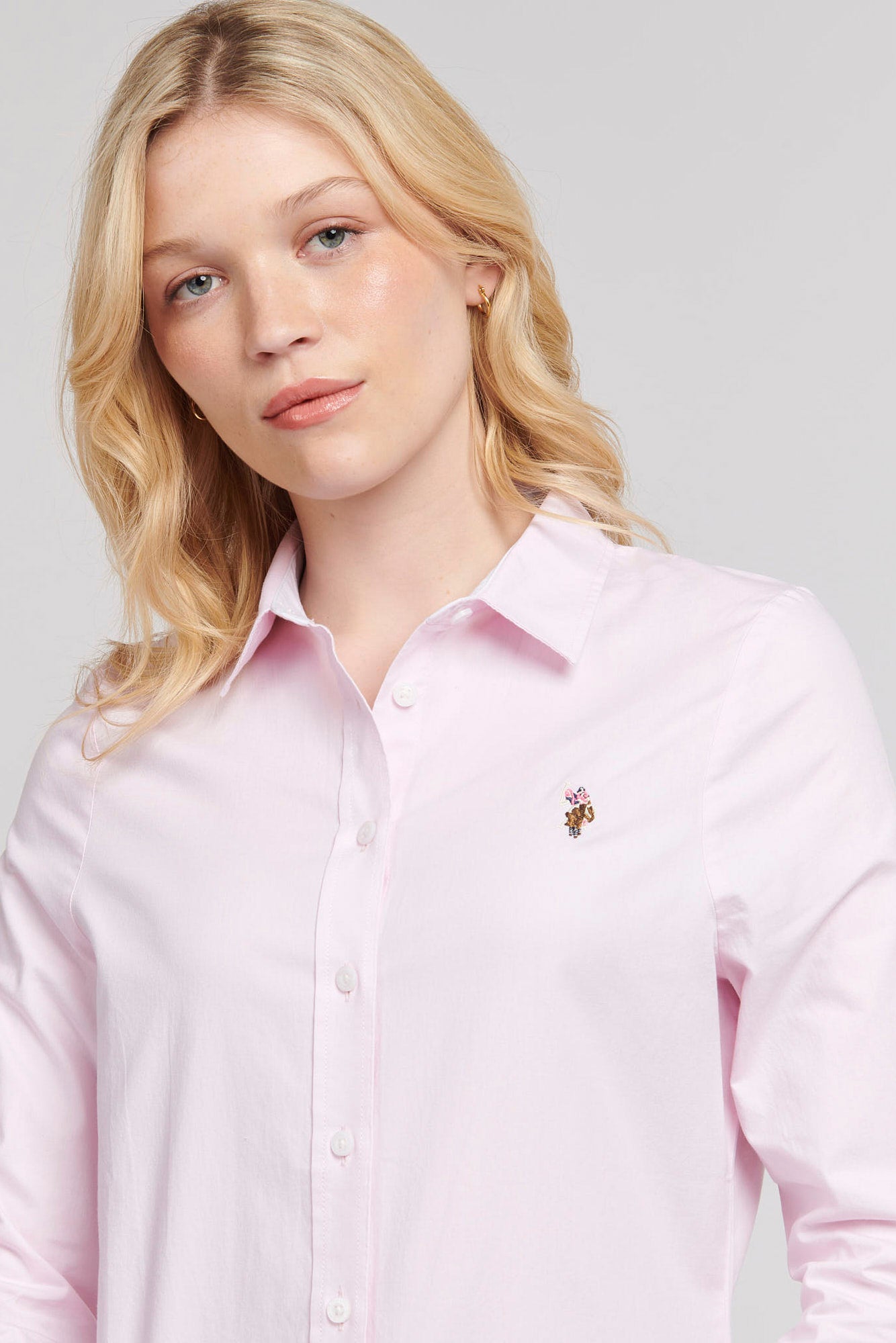 Womens Classic Fit Oxford Shirt in Silver Pink