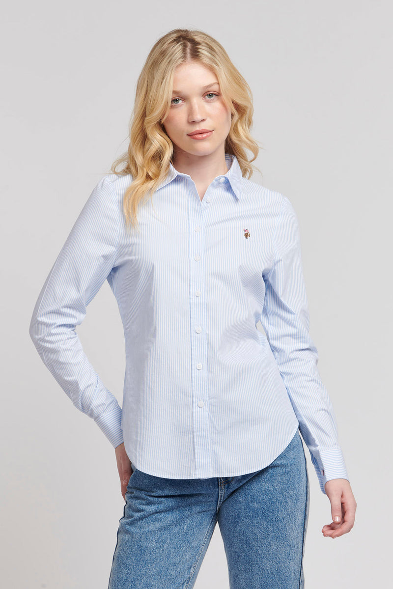 Womens Classic Fit Stripe Oxford Shirt in Windsurfer