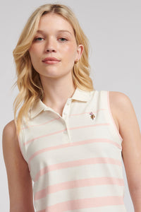 Womens Stripe Sleeveless Polo Shirt in Marshmallow