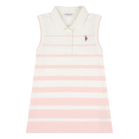 Womens Stripe Sleeveless Polo Shirt in Marshmallow