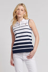 Womens Stripe Sleeveless Polo Shirt in Navy Iris