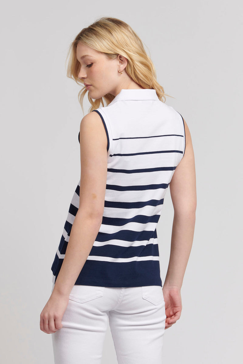 Womens Stripe Sleeveless Polo Shirt in Navy Iris