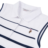 Womens Stripe Sleeveless Polo Shirt in Navy Iris