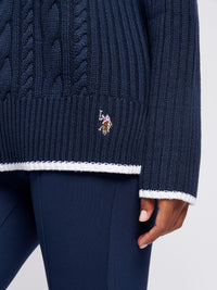 Womens Colour Block Cable Jumper in Navy Iris