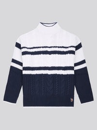 Womens Colour Block Cable Jumper in Navy Iris