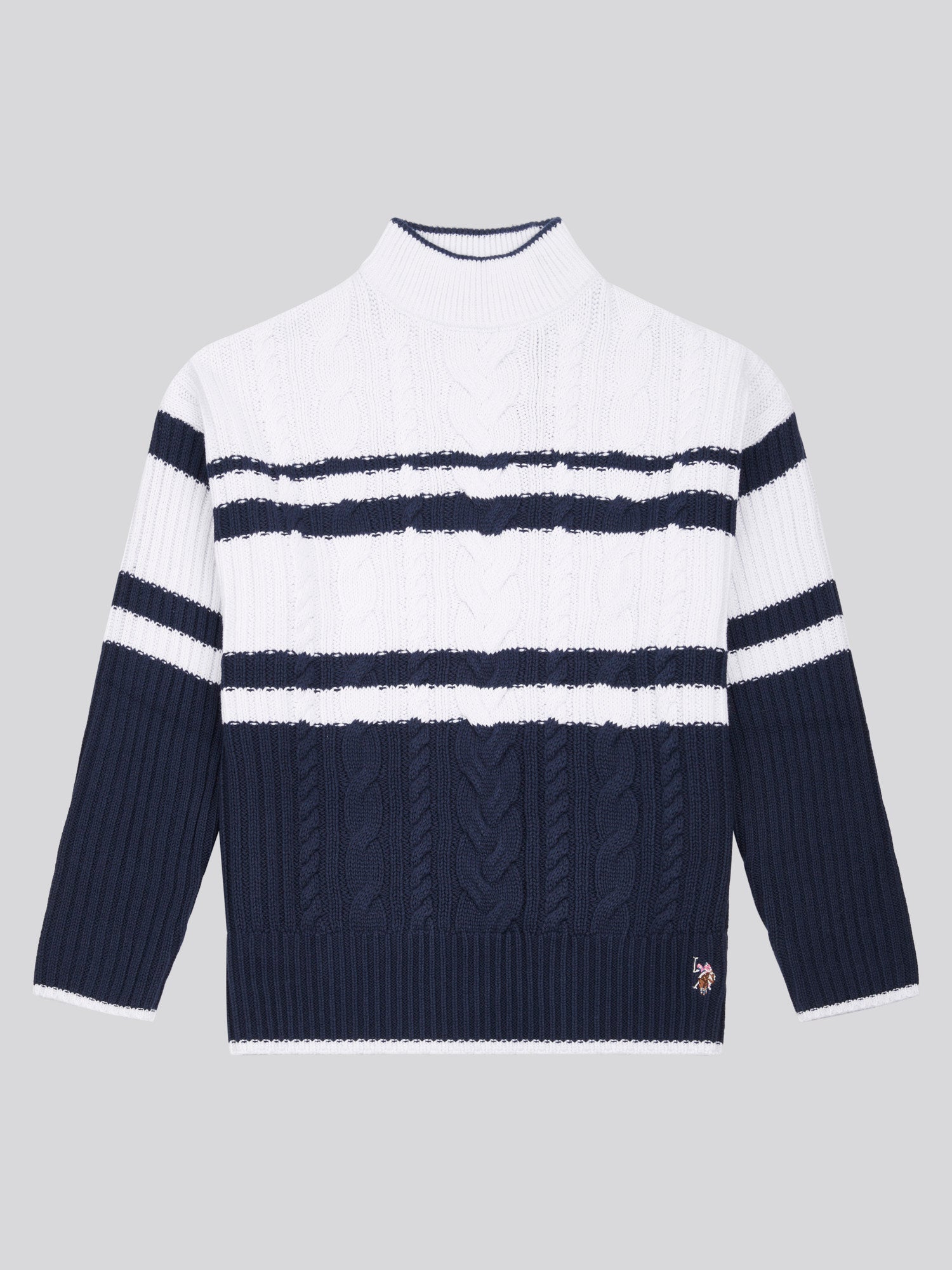 Womens Colour Block Cable Jumper in Navy Iris