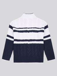 Womens Colour Block Cable Jumper in Navy Iris