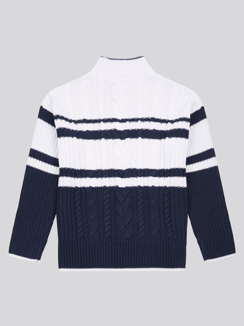 Womens Colour Block Cable Jumper in Navy Iris