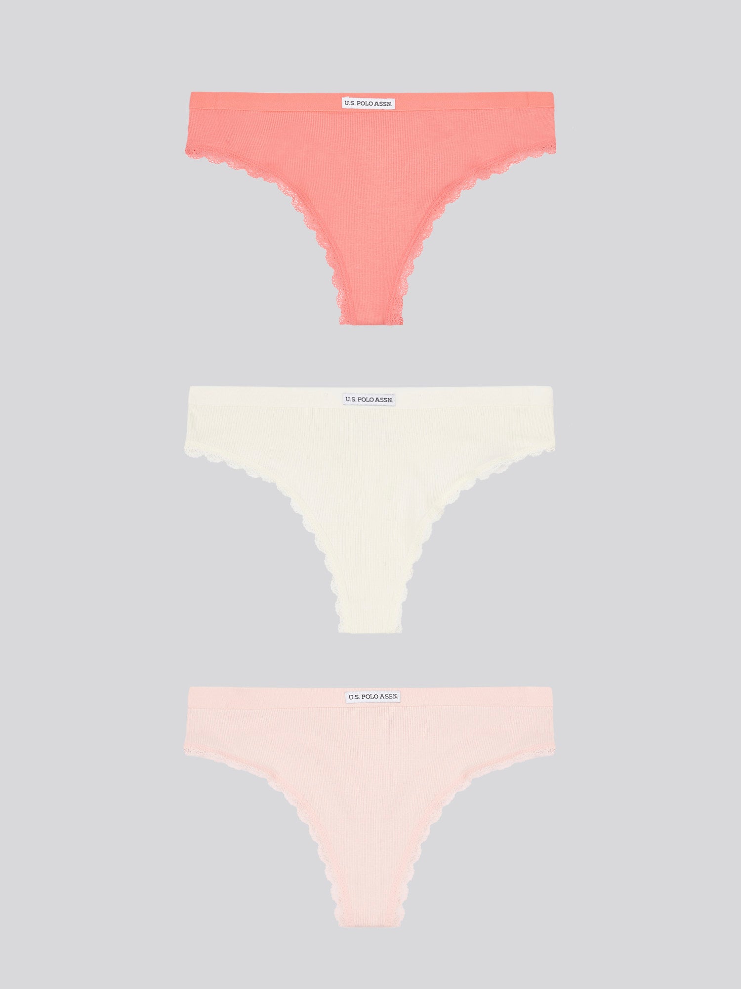 3 Pack Lace Trim Rib Thong Sugar Coral